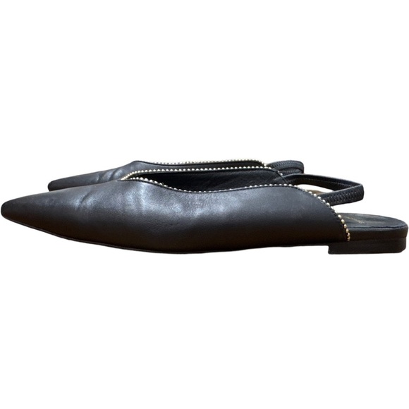 Anine Bing • Callie Slingback Gold Studded Pointed Toe Black Leather Flats 38 - Picture 11 of 13